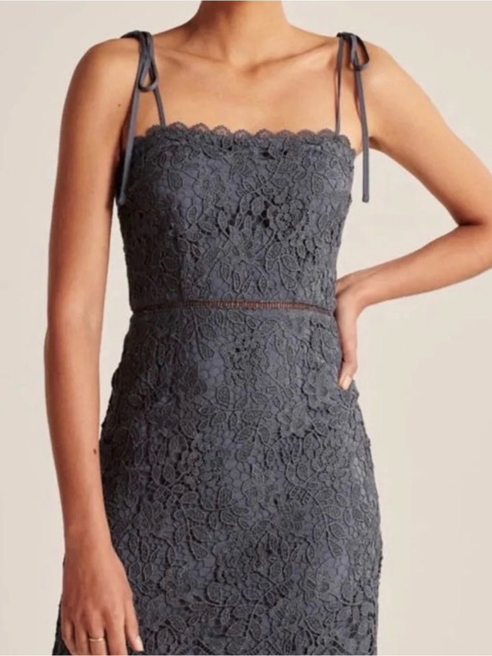 Abercrombie & Fitch Charcoal Lace crochet Tie-Shoulder Mini Dress (Bin A2-071)